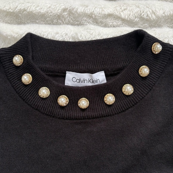 4/25$ Calvin Klein Long Sleeve Black Sweater With Pearl Neckline Size Small - Picture 9 of 9